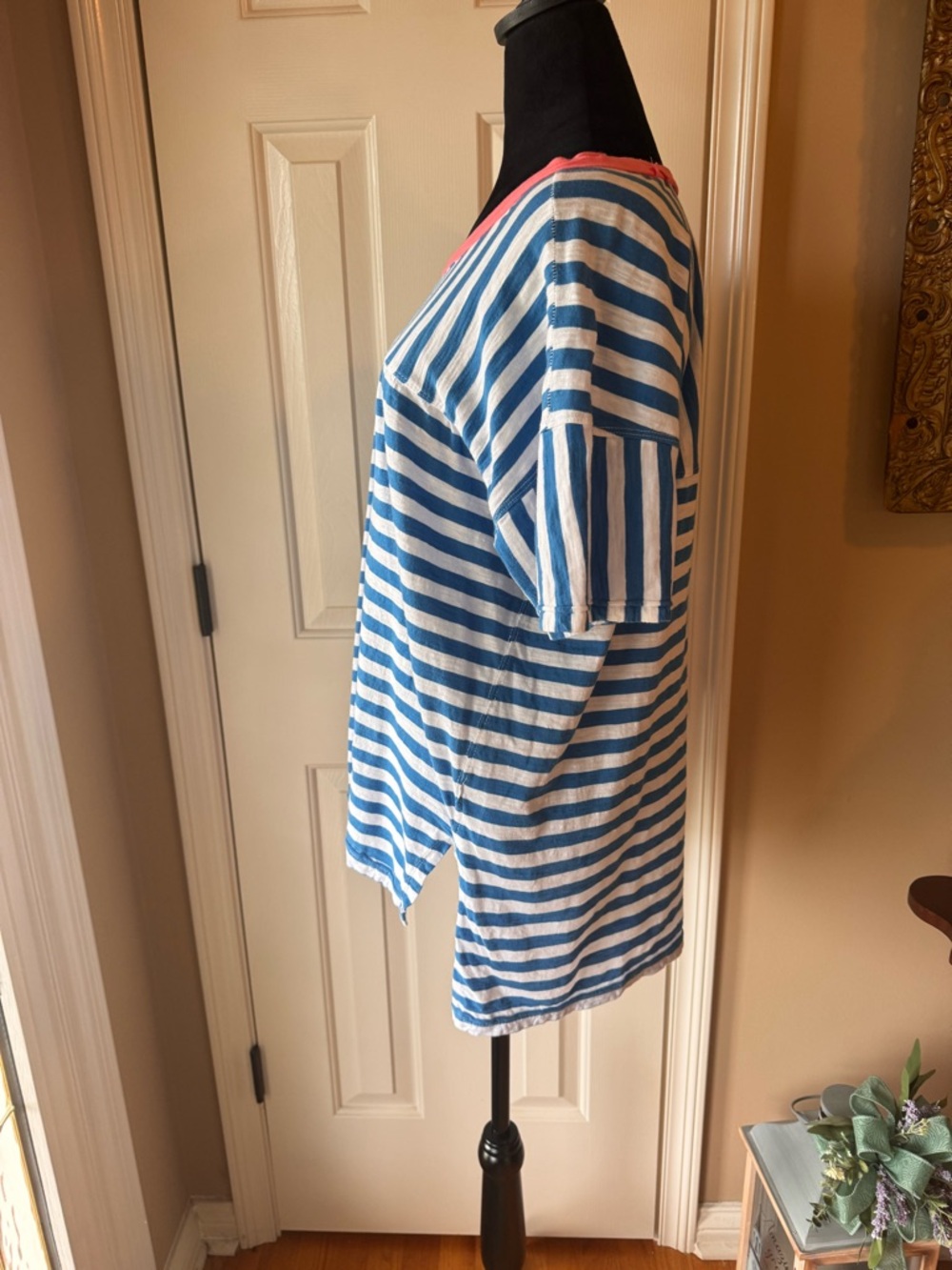 Pilcro The Jordyn Cotton Slub Crew Neck Oversized Tee -Blue, White, Pink - x-lg - Picture 9 of 12